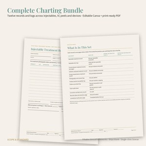 Med Spa Charting Bundle: Injectable, IV, Peel, Device Records (Editable Canva + PDF) image 1