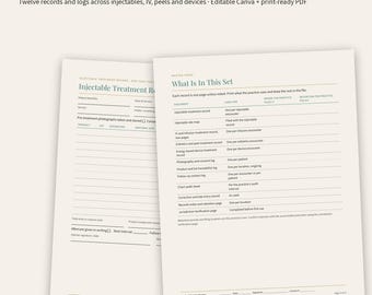 Med Spa Charting Bundle: Injectable, IV, Peel, Device Records (Editable Canva + PDF)