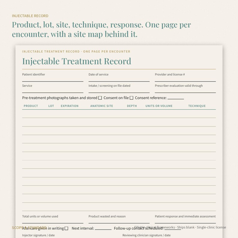 Med Spa Charting Bundle: Injectable, IV, Peel, Device Records (Editable Canva + PDF) image 8