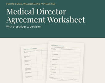 Hoja de trabajo del acuerdo con el director médico para spas médicos, lista de verificación de términos contractuales para la práctica y el médico prescriptor, PDF rellenable