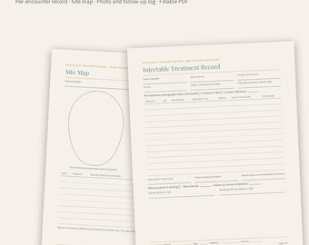 Botox Filler Treatment Record Template, Facial Mapping Chart, Fillable PDF