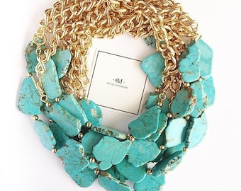 Turquoise and Gold Statement Necklace