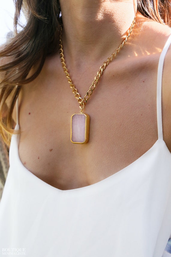 Geometric Necklace - Rose Quartz