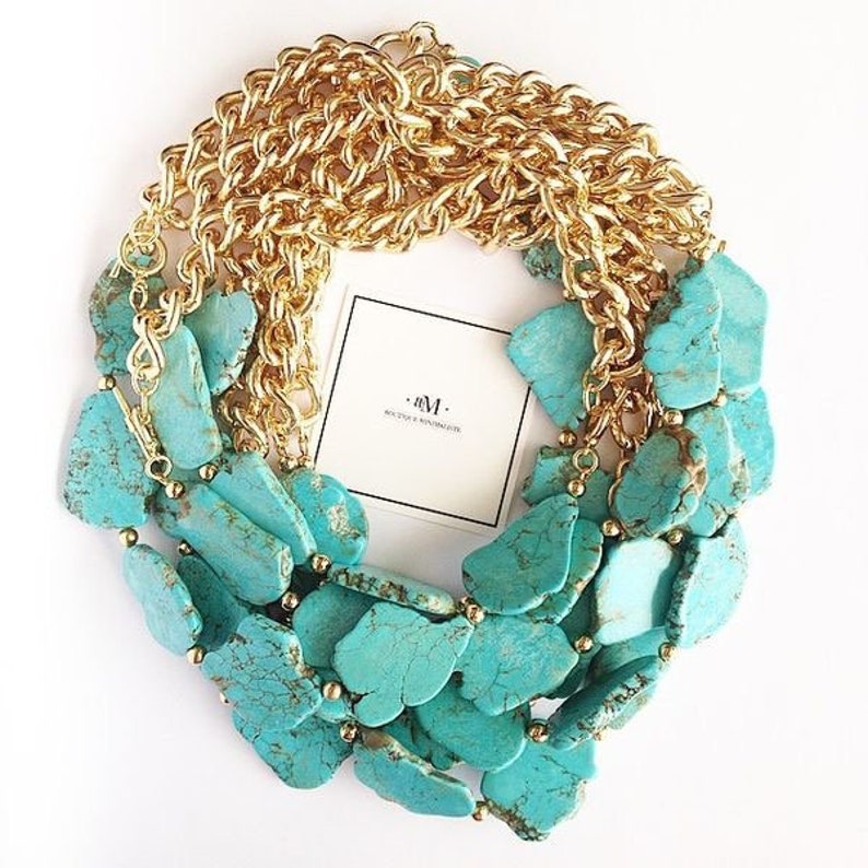Turquoise and Gold Statement Necklace Etsy