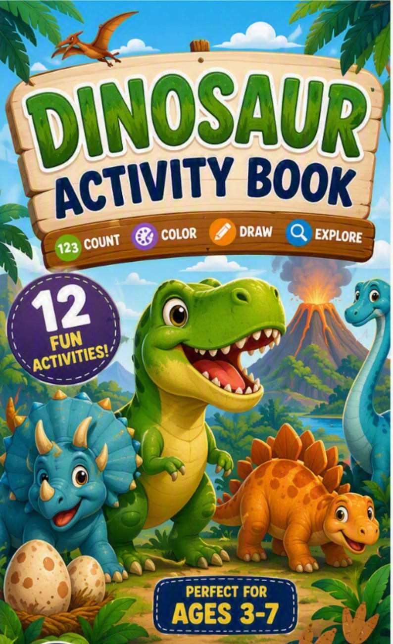 Dino Adventure 1! Dinosaur Activity Book for Kids | Count, Color, Draw ...