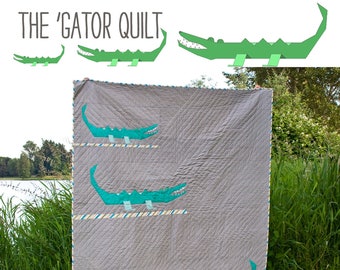 The 'Gator Quilt- Paper Pieced Quilt Pattern, PDF, Instant Download, modern patchwork, alligators