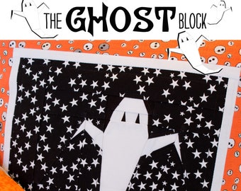 The Ghost Block- Paper Pieced Quilt Block Pattern, PDF, Instant Download, modern patchwork, black halloween ghost spooky