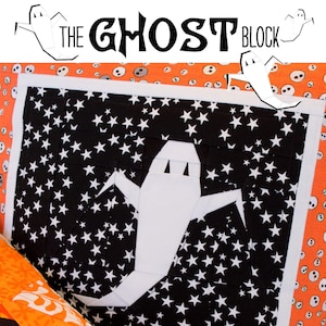 The Ghost Block- Paper Pieced Quilt Block Pattern, PDF, Instant Download, modern patchwork, black halloween ghost spooky