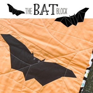 The Bat Block- Paper Pieced Quilt Block Pattern, PDF, Instant Download, modern patchwork, black halloween animal bat spooky