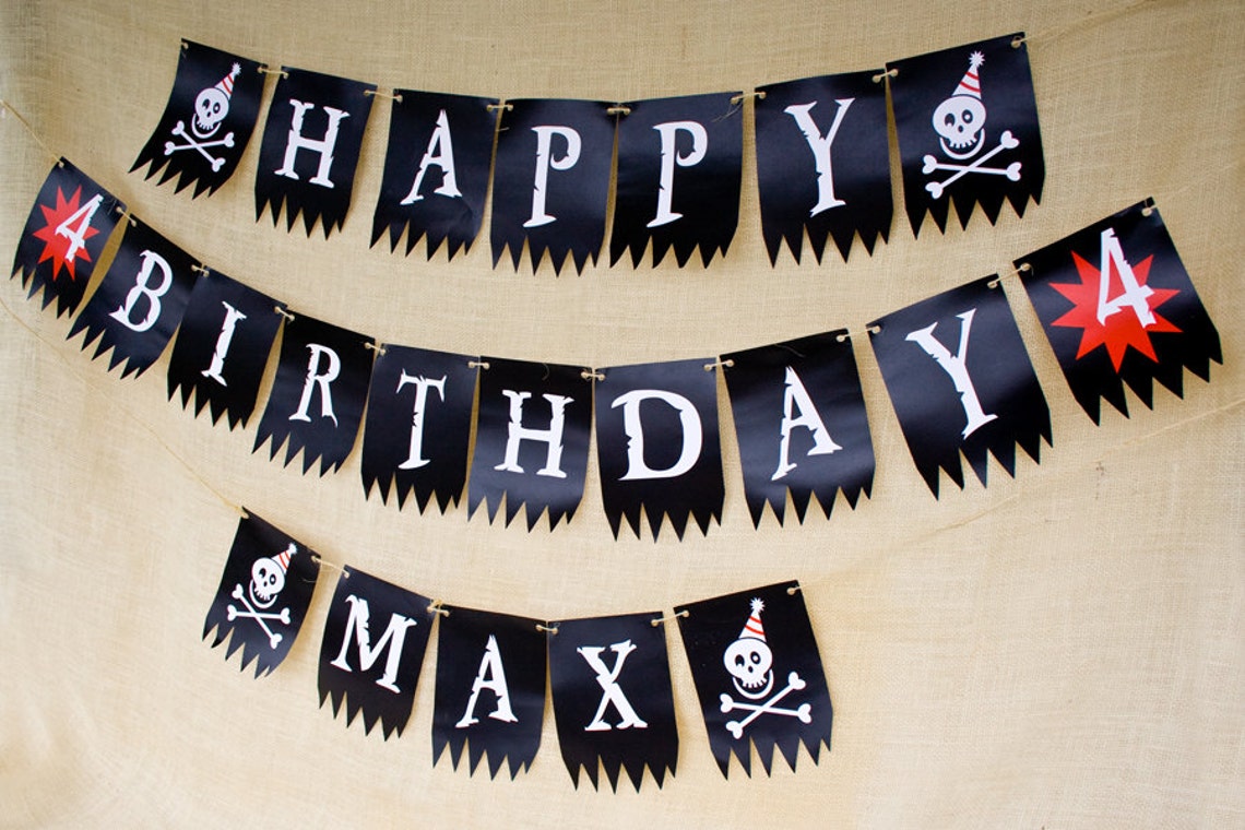 Pirate Party Birthday Banner Printablecustomized Etsy