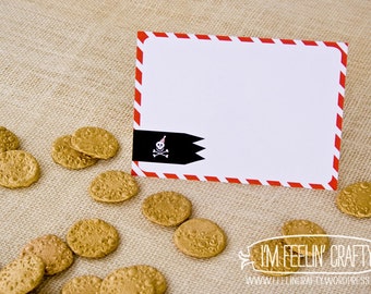 Pirate Party Thank You Notes- Printable- Red Black