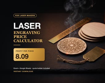 Priskalkylator för lasergravering: Material, maskintid, el och Etsy-avgifter, kalkylblad för offertbyggare för Excel och Google Sheets