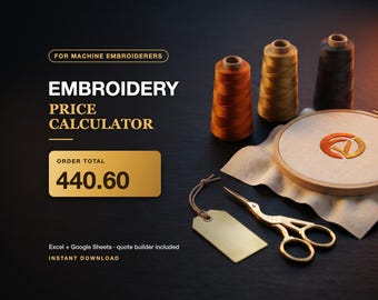 Embroidery Pricing Calculator: Price per 1000 Stitches, Minimum Charge, Digitizing Fee, Quote Builder Spreadsheet, Excel and Google Sheets