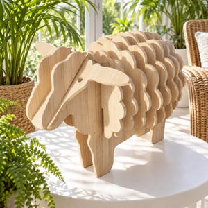 Wooden Sheep Sculpture, New Zealand Pine Garden Ornament, 3D Lamb Decor for Indoor Outdoor Display, DIY Assembly, Farmhouse Gift