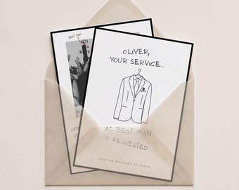 Tarjeta de propuesta para padrino dibujada a mano, plantilla editable de Canva, invitación imprimible para el padrino