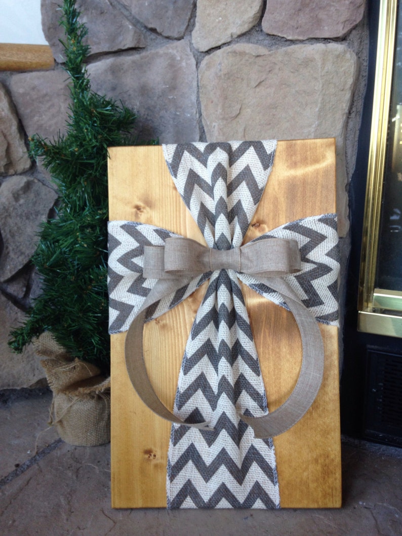 SALE Rustic Burlap Cross Wood Sign Wall Decor Custom Order