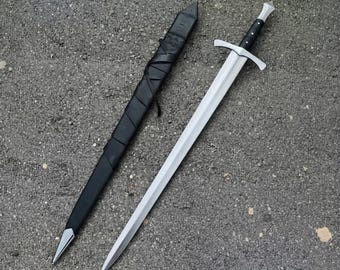 Hand Forged Medieval Longsword | 36” Carbon Steel Fantasy Sword with Sheath