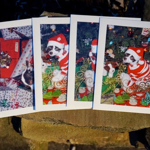Cane foto cartolina di Natale Set di 4 carte bianche di Natale, carte cane cappello della Santa, foto originali, regalo vuoto serie di carte, carte di cane della Santa