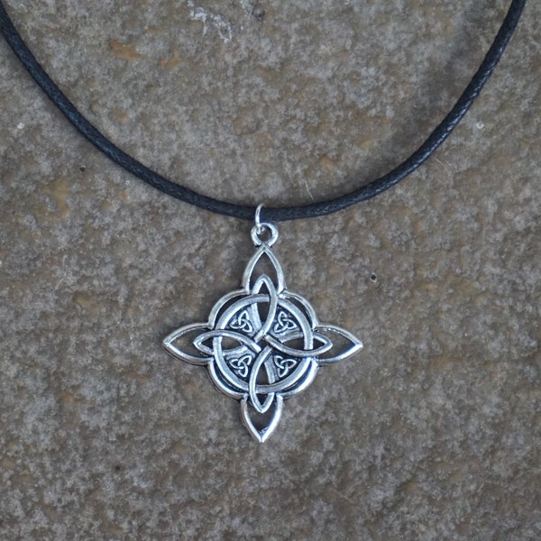 Celtic Triquetra Choker Necklace, Celtic Jewelry, Black Choker, Vegan, Affordable Gift for Her, Silver Plated Charm, Trinity Knot