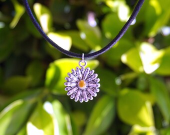 Silver Sunflower Choker, Black Choker with Daisy Pendant, Silver Plated Choker, Unique Gift for Her, Festival Jewelry, Graduation Gift