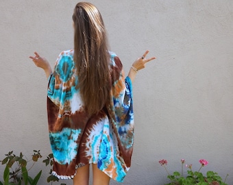 Kimonosjal med batikmönster för kvinnor, strandklänning, bohemisk kimono, festivalkläder, unik present till henne, hippie