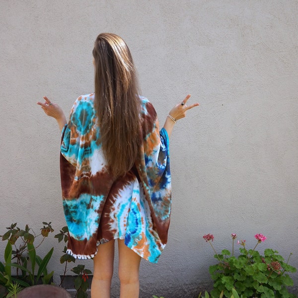 Festival Tie Dye Reversible Shawl Blazer Kimono Jacket