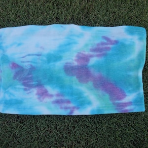 Multicolor Ribbed Cropped Tie Dye Tube Top, Bohemian Boho Festival Clothing // Medium