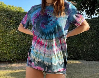 Soft Women's Tie Dye Tshirt Ice Tie Dyed in Blues/Purples, Unique Gift for Her, One of a Kind Crewneck Cotton Tee, Hippie TShirt // Large