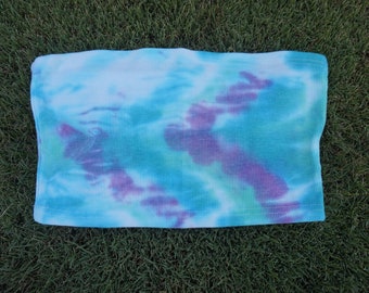 Multicolor Ribbed Cropped Tie Dye Tube Top, Bohemian Boho Festival Clothing // Medium