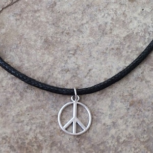 Black Peace Choker, Peace Sign Necklace, Black Choker with Peace Pendant, Peace Charm Necklace, Peace Charm Choker, Bohemian Choker, Vegan