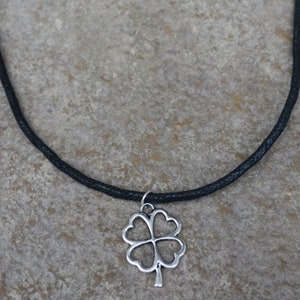 Black Clover Choker, Black Choker with 4 Leaf Clover Charm, Shamrock Choker, St Patricks Day Gift for Her, Hipster, Boho, Minimalist Four