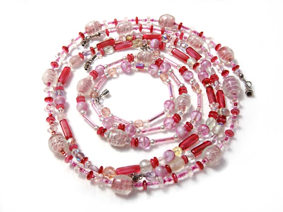SALE Mother's Day Gift, Pink Beaded Necklace Set, Girlfriend Gift, Pink Necklace Set, One of a Kind Gift for Her, Gift for Mom or Girlfriend
