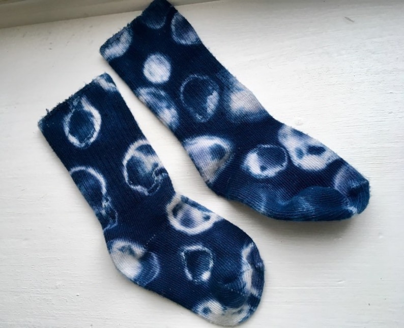 Kids Tie Dye Socks Blue and White Childrens Socks Soft Polkadot Socks for Toddler Hippie Kids One of a Kind Gift Size 4T