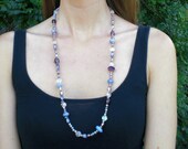 SALE / Long Purple Necklace, Long Beaded Necklace, Boho Purple Necklace, Bohemian Jewelry, Glass Necklace, Long Boho Necklace, Gypsy Jewelry