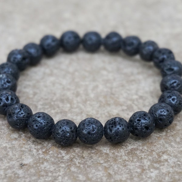 Lava Rock Bracelet, Black Men's Bracelet, Black Beaded Bracelet for Men, Unisex Bracelet, Boho Bracelet, Stretch Bracelet, Gift for Him