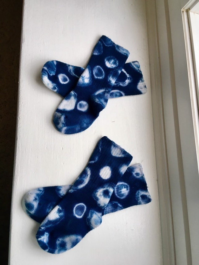Kids Tie Dye Socks Blue and White Childrens Socks Soft Polkadot Socks for Toddler Hippie Kids One of a Kind Gift Size 4T