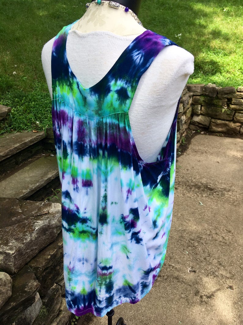 High Low Rayon Top Green Tie Dye Top Boho Top GreenPurpleWhite Rayon Top Tie Dye Top V-Neck Top Hippie Clothing