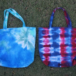 Tie Dye Tote Bags, Reusable Shopping Bags, Tie Dye Gift, Cotton Tote, Blue Green, Red Purple, Hippie Gift