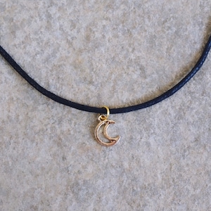 Black Moon Choker with Gold Crescent Moon Charm, Festival Jewelry, Gold Choker Necklace, Bohemian Jewelry, Gift Idea for Her