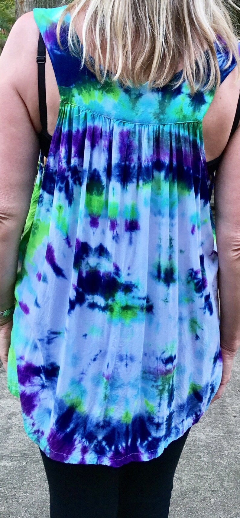 High Low Rayon Top Green Tie Dye Top Boho Top GreenPurpleWhite Rayon Top Tie Dye Top V-Neck Top Hippie Clothing