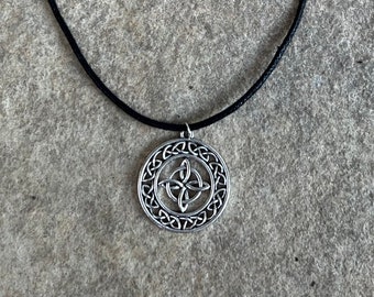 Celtic Triquetra Choker, Silver Plated Trinity Knot, Black Cord