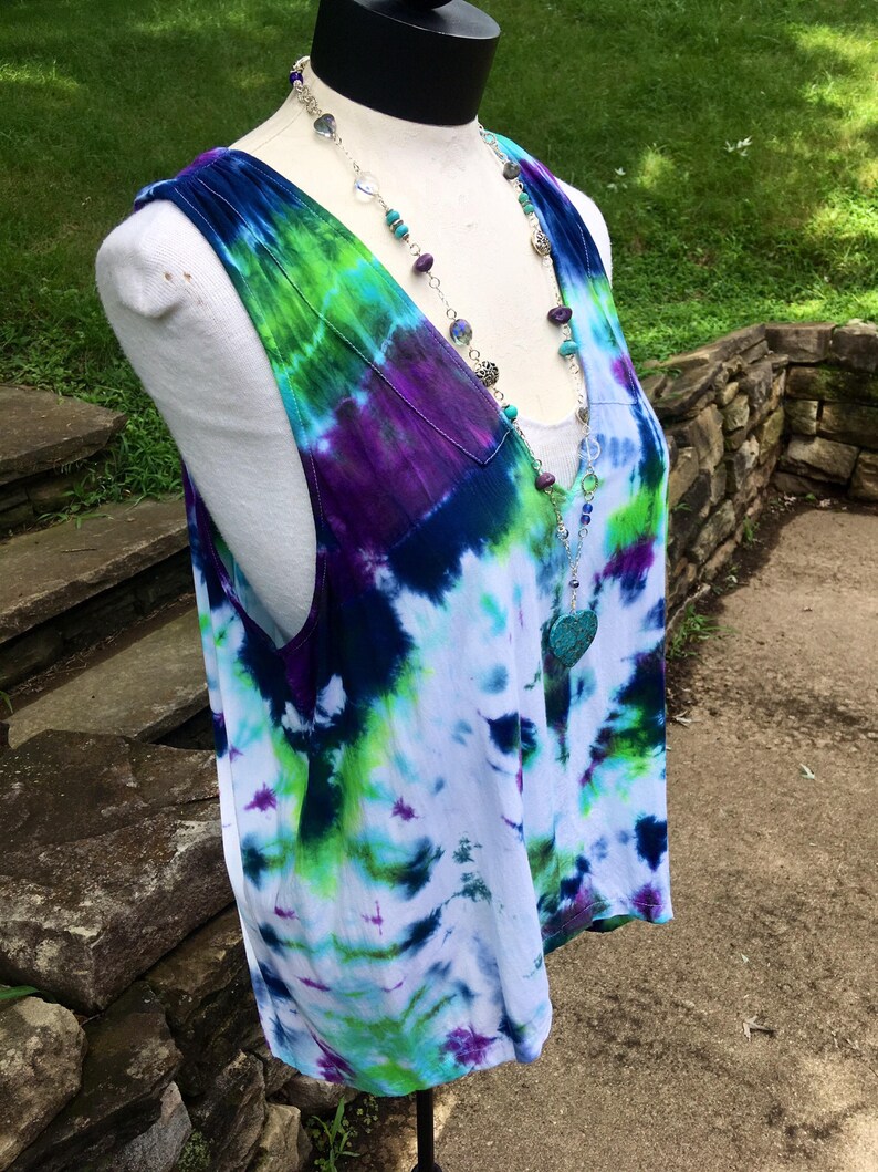 High Low Rayon Top Green Tie Dye Top Boho Top GreenPurpleWhite Rayon Top Tie Dye Top V-Neck Top Hippie Clothing