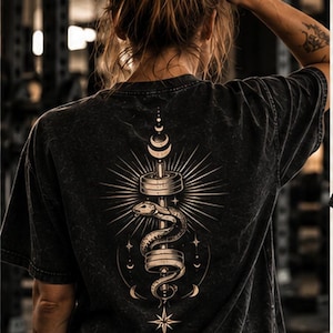 Acid Wash Oversized Gym T-shirt – Snake & Barbell Graphic Tee – Heavy Muse