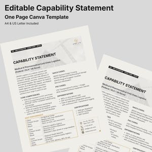 Editable One-Page Capability Statement Template – GovCon & Small Business (Digital Download)