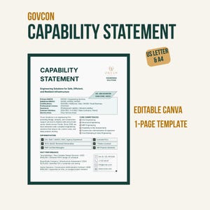 Capability Statement Template / Canva Editable / Civil Structural MEP Government Contracting / 1 Page