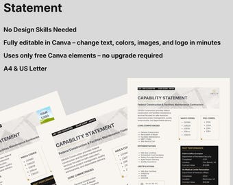 Editable Canva Capability Statement Template for GovCon and Small Business (A4 and US Letter)