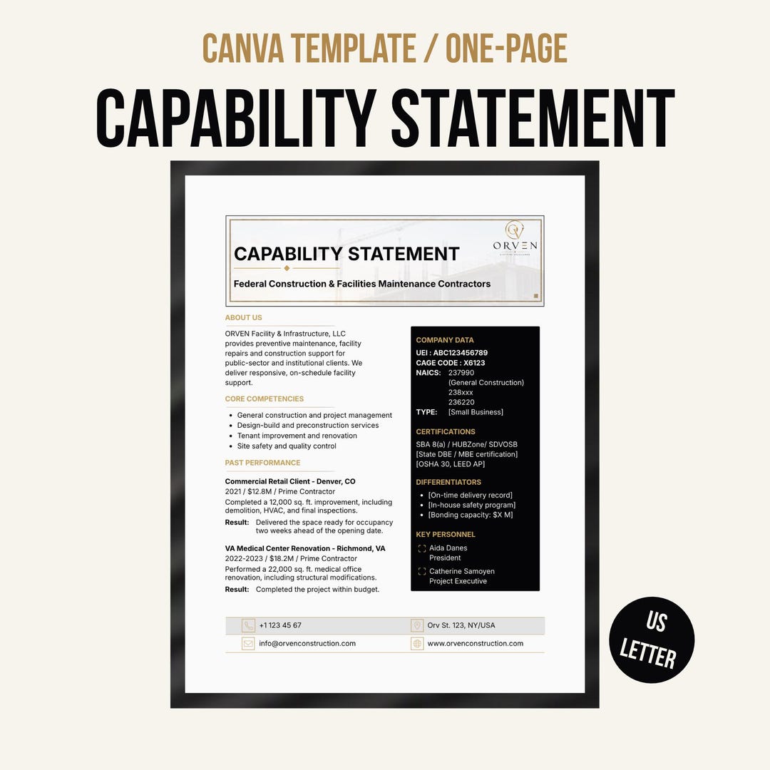 Construction Capability Statement Template - General Contractor Govcon ...