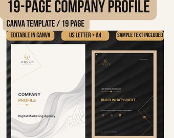 Perfil de agencia de marketing digital de lujo de 19 páginas: plantilla editable de Canva (texto de ejemplo incluido).