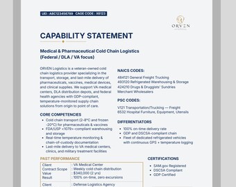 Editable Capability Statement - 1-Page - Canva Template - US Letter and A4 - Digital Download