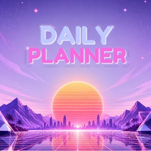 Synthwave Daily Planner Digital, Lavender Retro 80s Planner GoodNotes iPad, Undated Daily Schedule Printable, Neon Aesthetic Planner PDF